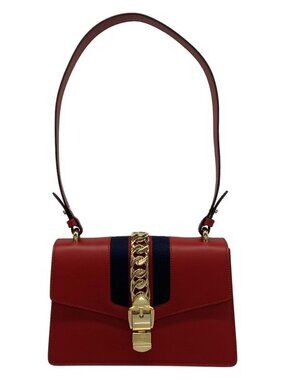 Gucci Shoulder Bag Sylvie Red Navy Leather
